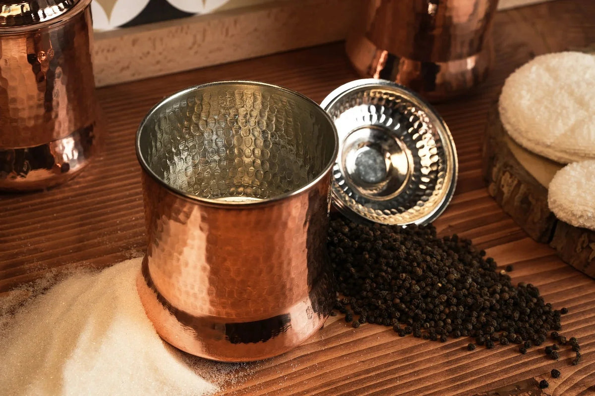 Set of 3 Solid Copper Canister Set with Lid | 100% Copper Kitchen Storage Box| Copper Spice Jar Container