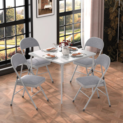VECELO Set of 4 Folding Chairs, Fabric Dining Chair Set with Padded Cushion and Back, Indoor Outdoor Upholstered Seat with Metal Frame for Home Office Events Wedding Party, Orange