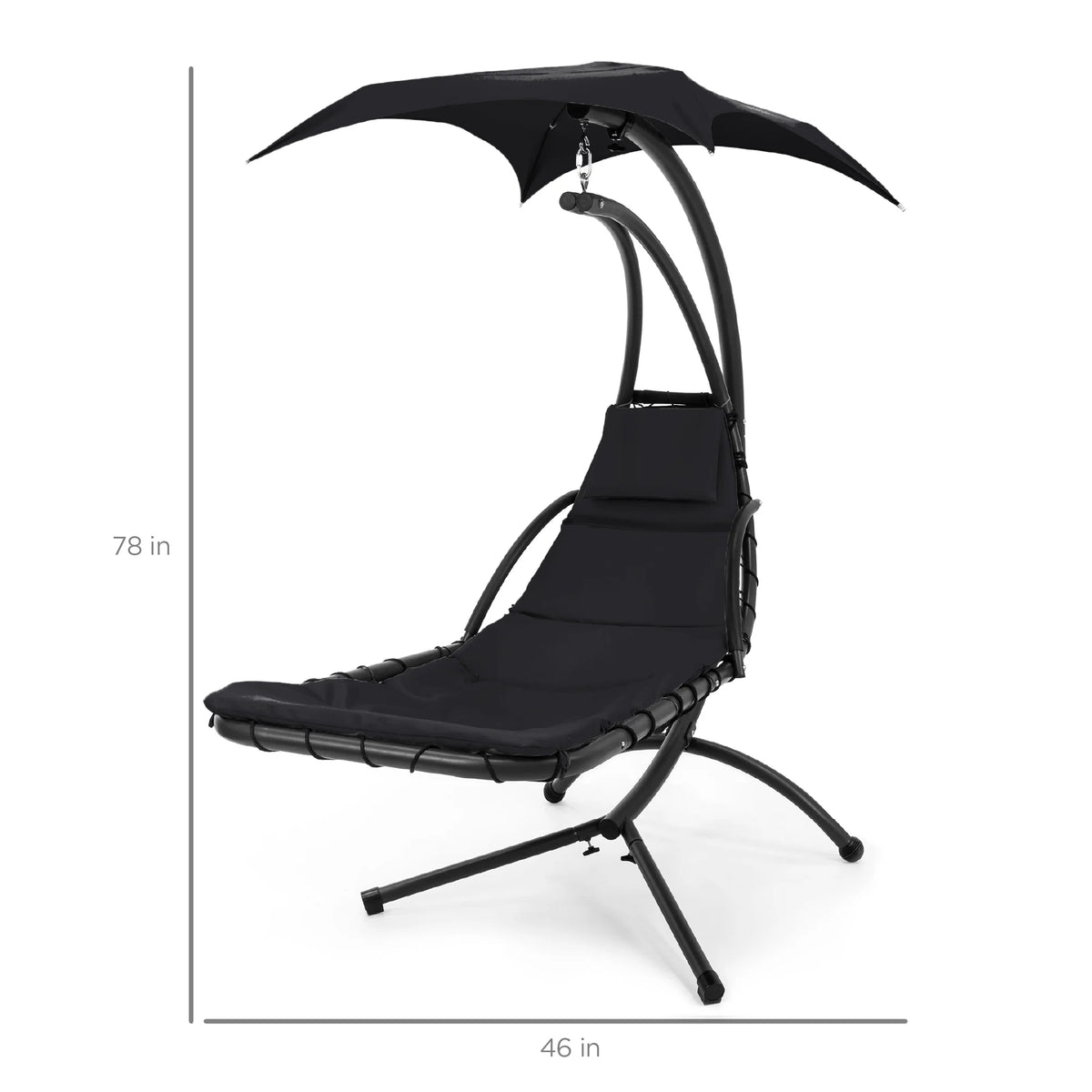 Best Choice Products Hanging Curved Chaise Lounge Chair Swing for Backyard, Patio w/ Pillow, Shade, Stand - Teal