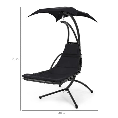 Best Choice Products Hanging Curved Chaise Lounge Chair Swing for Backyard, Patio w/ Pillow, Shade, Stand - Teal
