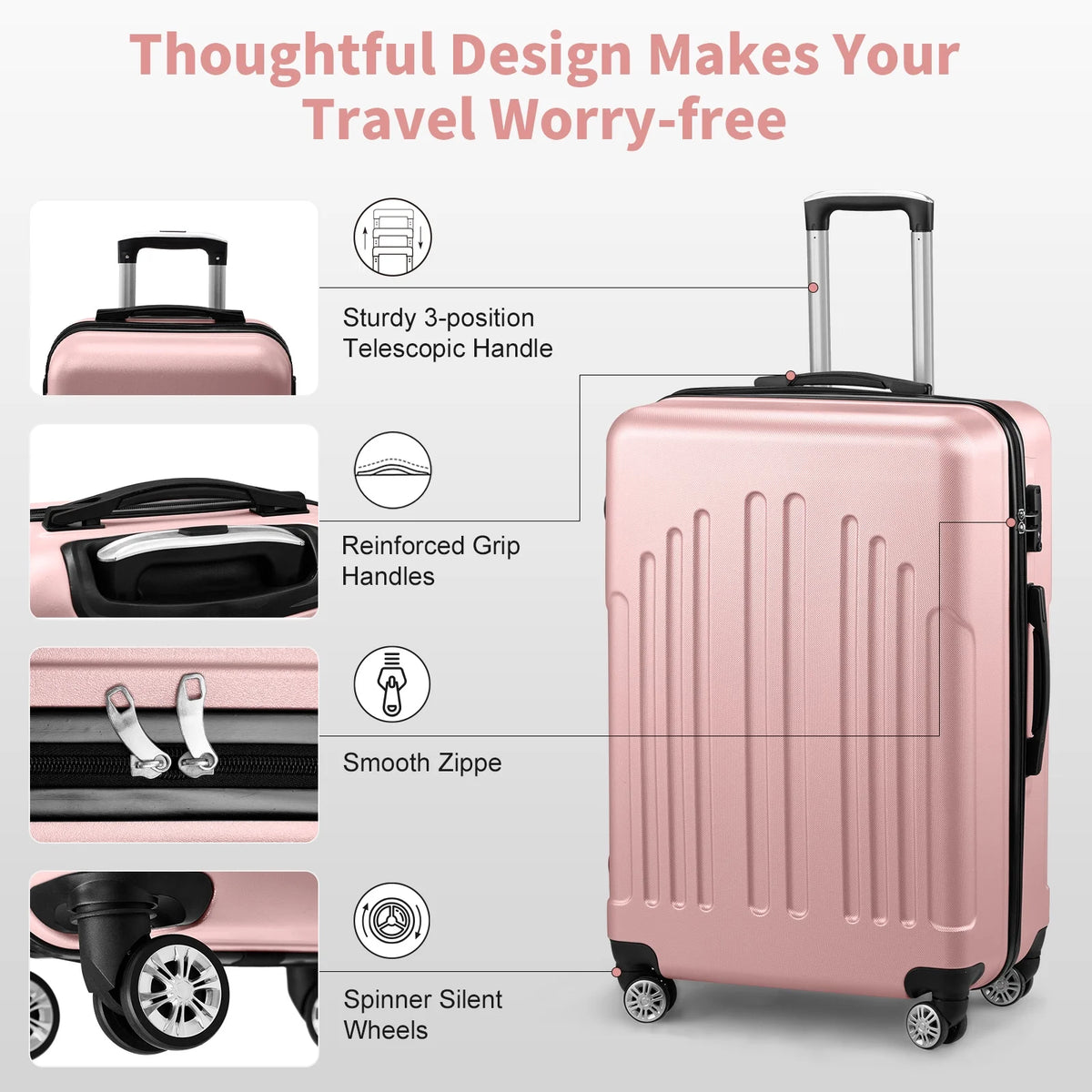 Zimtown 3 Piece Nested Spinner Suitcase Luggage Set With TSA Lock Royal Blue