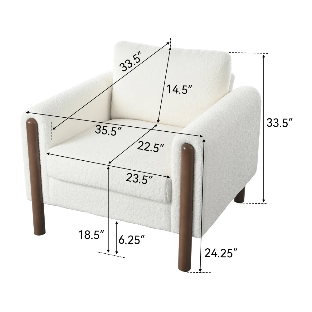 Oversized Accent Chair, Upholstered Living Room Chairs Single Sofa Chair with Walnut Legs, Curved handrail, Green