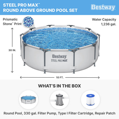 Open Box Bestway 10' x 30" Round Steel Pro MAX Hard Side Family Swimming Pool