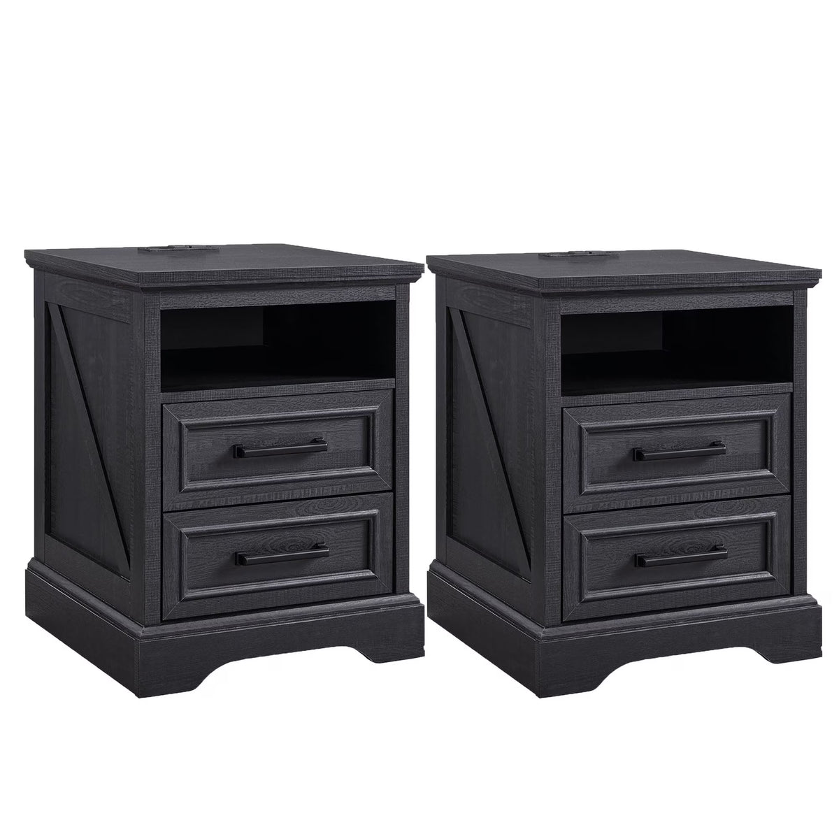 ACCOHOHO Nightstands Set of 2 with Charging Station, Rustic End Table with 2 Drawers Farmhouse Side Table with 3-tier Storage for Bedroom Living Room, White