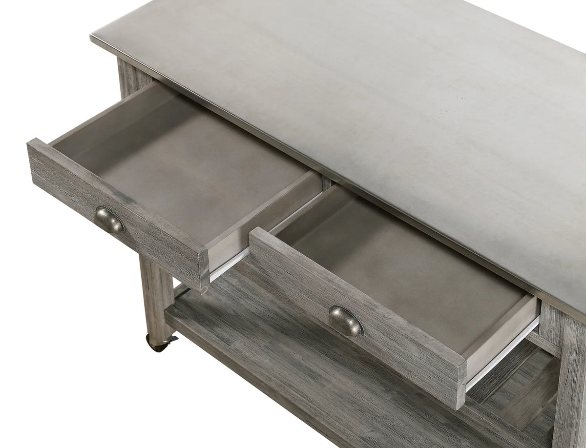 Boraam Sonoma 35.75in. H Wood Kitchen Cart with Stainless Steel Top - Barnwood Wire-Brush Finish