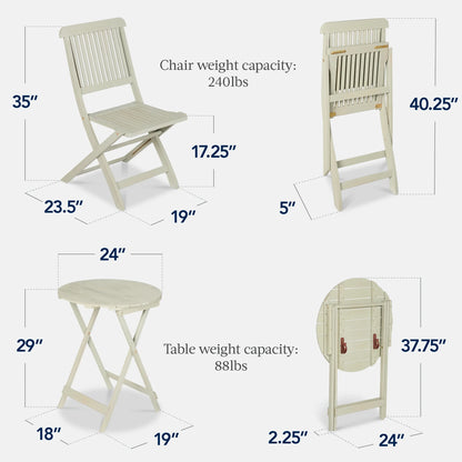 Best Choice Products 3-Piece Acacia Wood Bistro Set, Folding Patio Furniture w/ 2 Chairs, Table - Natural