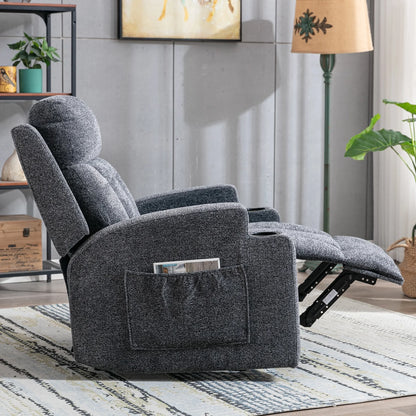 Bonzy Home Heated Manual Massage Recliner with Cup Holder Padded Breathable Fabric Recliner, Home Theater Seating��Navy