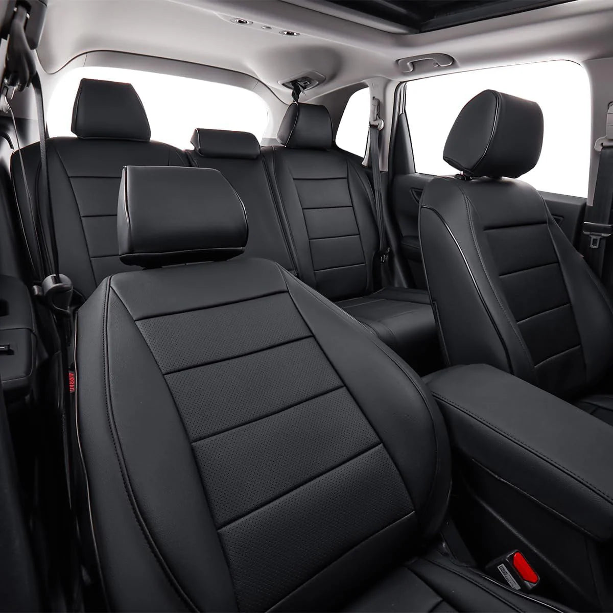 EKR Custom Fit CRV Seat Covers for Honda CRV EX,EXL,Hybrid 2023 2024 - Full Set Breathable Leather Auto Seat Covers(Black)