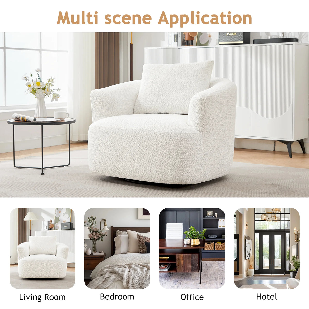 Harper & Bright Designs 360�� Swivel Accent Chair, Barrel Chair Swivel Upholstered Sofa Chair with Cushion for Living Room Office, Beige