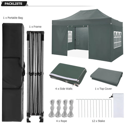 COBIZI 10x15ft Pop up Canopy, Easy up Heavy Duty Canopy Tent with 4 Removable Sidewalls,Gray