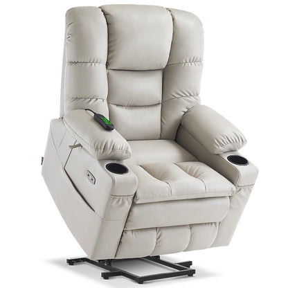 MCombo Triple Motor Power Lift Recliner for Elderly, Sleep Recliner Sofa with Adjustable Headrest, Faux Leather, Dark Brown