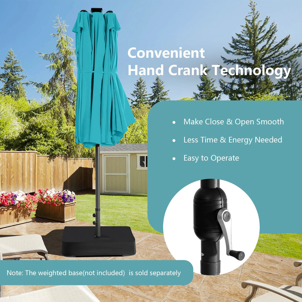 Costway 15FT Twin Patio Double-Sided Umbrella 48 Solar LED Lights Crank Outdoor Beige