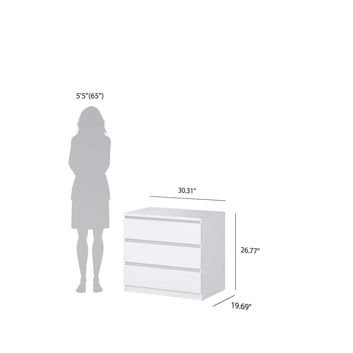 Tvilum Scottsdale 3 Drawer Chest Dresser for Adults, White High Gloss
