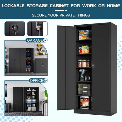 Fesbos Metal Garage Storage Cabinet,71" H Tall White Cabinet with 2 Doors and 5 Adjustbale Shelves,Lockable Tool Cabinet for Garage, Basement, Home Office