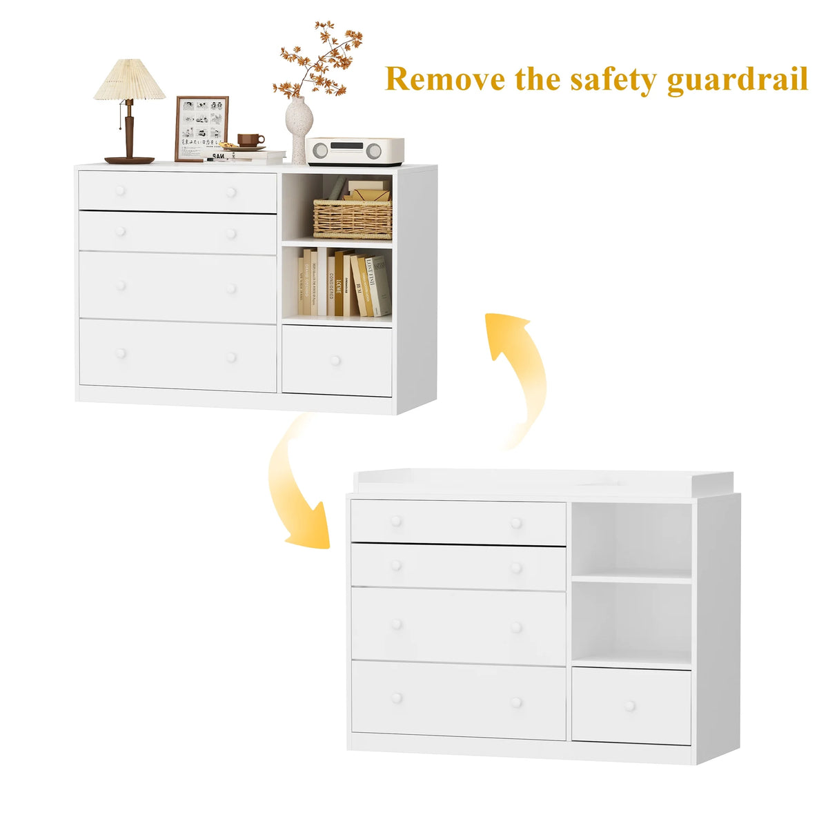 OXYLIFE 45" Baby Nursery Changing Table Dresser with 4 Drawers and Shelf for Nursery Room, White