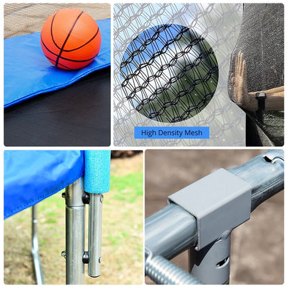 8FT Kids Recreational Trampoline with Basketball Hoop, Enclosure Net and 2 Steps Ladder for Indoor, Outdoor and Backyard, Blue