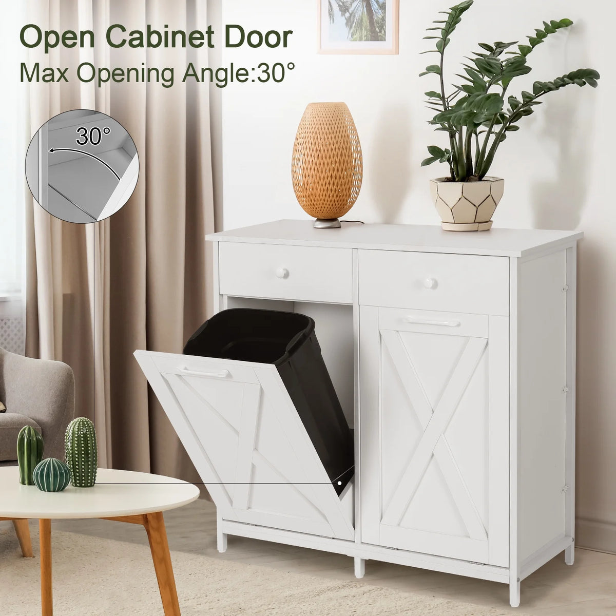 Pirecart 20 Gallon Double Tilt Out Trash Cabinet Wood Hidden Storage Cabinet, Recycling Cabinet with 2 Drawers, Black