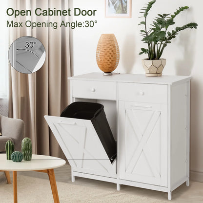 Pirecart 20 Gallon Double Tilt Out Trash Cabinet Wood Hidden Storage Cabinet, Recycling Cabinet with 2 Drawers, Black
