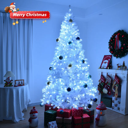 Ktaxon 9 FT Pre-Lit Christmas Tree, Hinged Xmas Pine Tree with 2000 Branch Tips, 650 Lights and Remote Control for Holiday Party Office Home, White