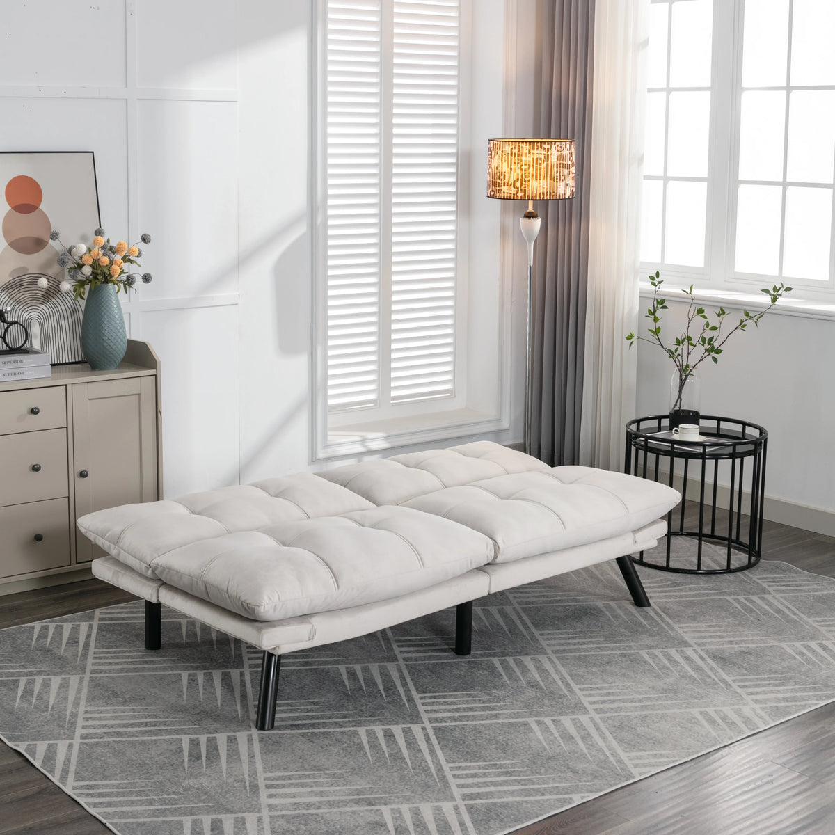 PAPROOS Convertible Sofa Bed, Folding Futon Sofa Bed, Upholstered Sofa Bed Couch, Loveseat Sleeper Sofa for Small Space, Apartment, Living Room, Cream