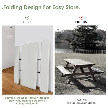 Costway Indoor & Outdoor Folding Picnic Table Bench Set w/ Wood-like Texture Grey