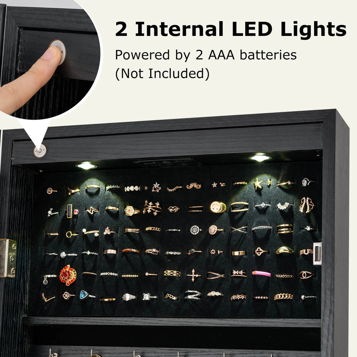 Costway Contemporary MDF Jewelry Cabinet with LED Lights in Brown