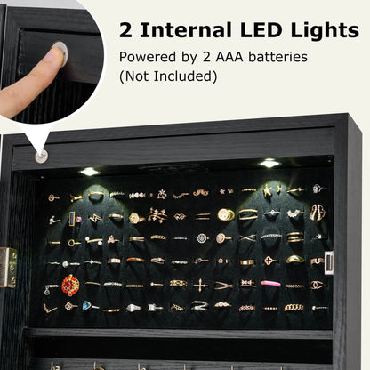 Costway Contemporary MDF Jewelry Cabinet with LED Lights in Brown