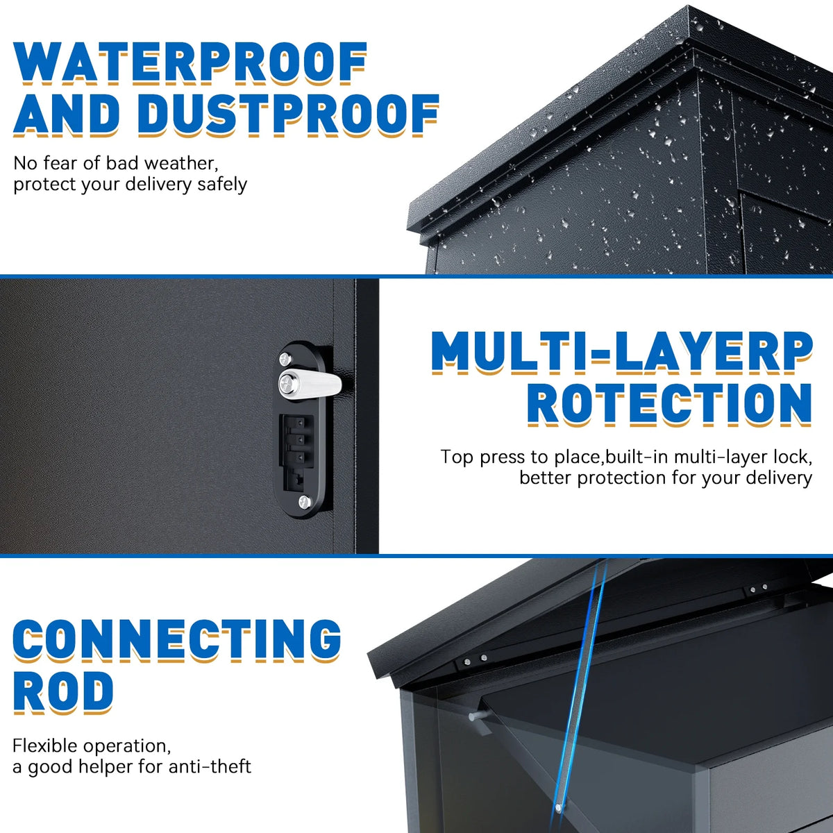 Gaonala Steel Package Delivery Box 19.6x14.4x44.9in Lockable Anti-Theft  Weather-Resistant Extra Large Mailbox For Porch Curbside Black