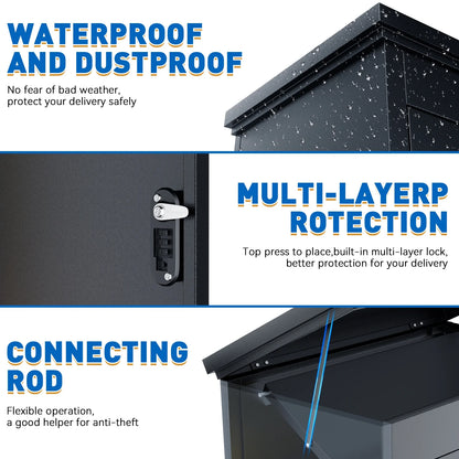 Gaonala Steel Package Delivery Box 19.6x14.4x44.9in Lockable Anti-Theft  Weather-Resistant Extra Large Mailbox For Porch Curbside Black