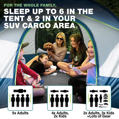NEH Universal SUV Camping Tent - Up to 8-Person Sleeping Capacity, Includes Rainfly and Storage Bag - Car Tent, Tailgate Tent, Glamping Tent - 8'W x 8'L x 7.2'H Gray and Blue