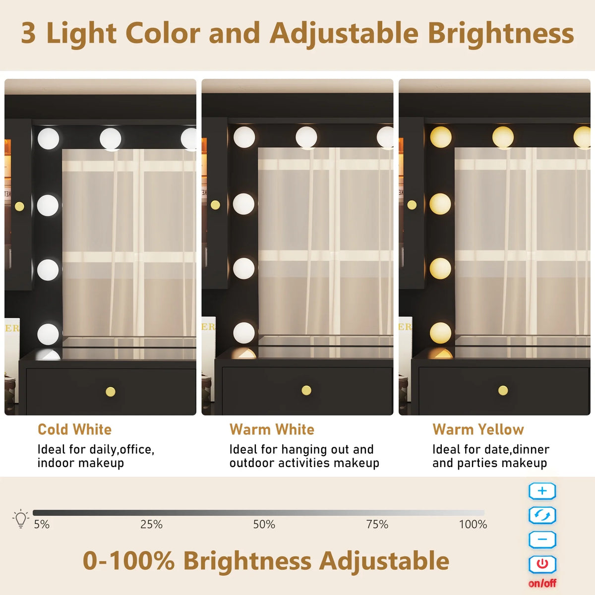 ChVans 62'' Large Vanity Desk with Tempered Glass Top, 11 LED Bulbs, Charging Station, Bedroom Makeup Vanity with 3 Lights Mode LED Mirror, 6 Translucent Drawers, 2 RGB cabinets for Women, Girls Gift