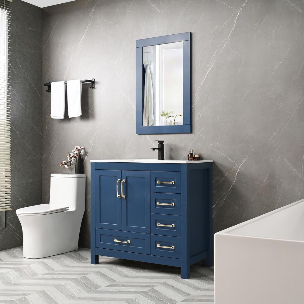 Eclife 36" White Bathroom Vanity Set with Ceramic Sink Top and Water Saving Faucet Drain