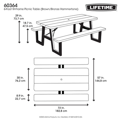 Lifetime 6-Foot W-Frame Desert Sand - HDPE Folding Picnic Table (60364)
