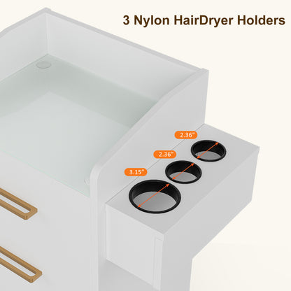 Paddie Storage Utility Cart with Dryer Holder and Lockable Wheel, White