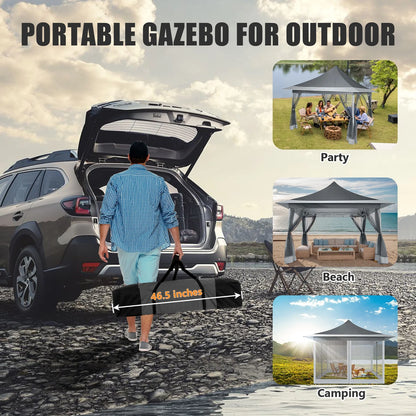 HOTEEL 12x12 EZ Pop Up Gazebo Tent with Sidewalls,Patio Gazebo Instant Shelter for Outdoor Party Camping Backyard Beach with Carry Bag,Stakes,Ropes,Gray