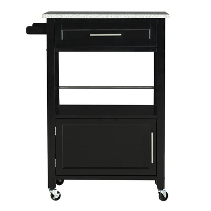 Linon Monett 2-Tier Mobile Serving Cart with Gray Granite Top, 27.75" Length, White