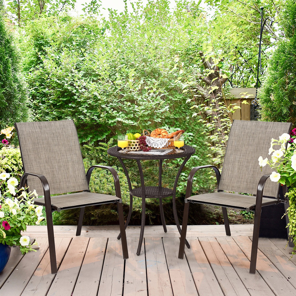 Gymax Set of 4 Patio Chairs Dining Chairs w/ Steel Frame Yard Outdoor Grey