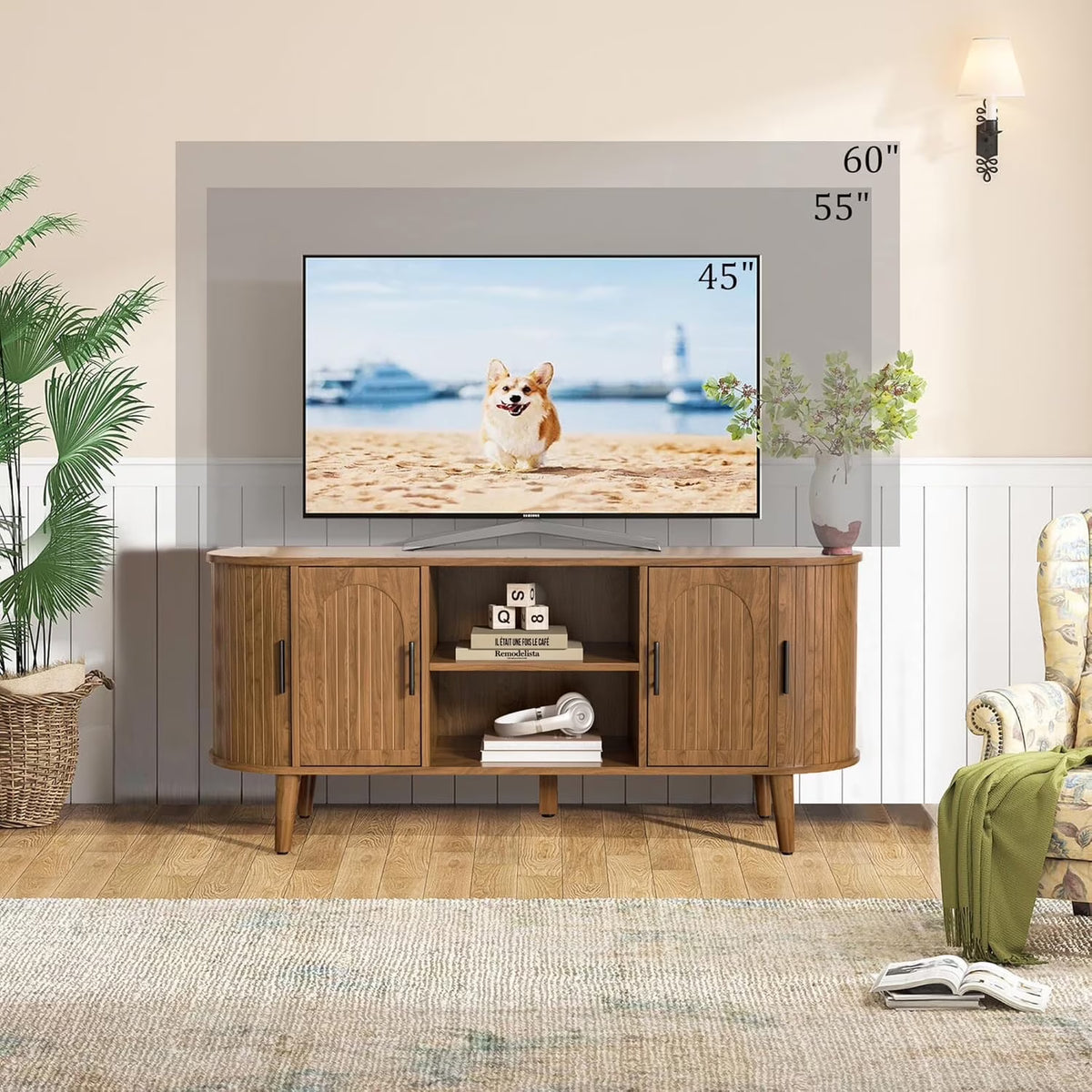 TV Stand for TVs up to 70", 63" Entertainment Center with Sliding Doors, Media Console Table for Living Room