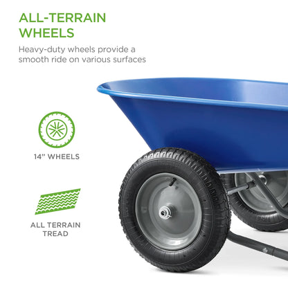 Best Choice Products Dual-Wheel Home Wheelbarrow Yard Garden Cart for Lawn, Construction - Green