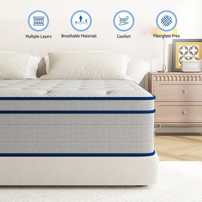 Twin Size Mattresses, 12 Inch Hybrid Memory Foam Individual Pocket Springs Twin Bed Mattress in a Box with Pressure Relief, Motion Isolation, CertiPUR-US, 100 Nights Trial