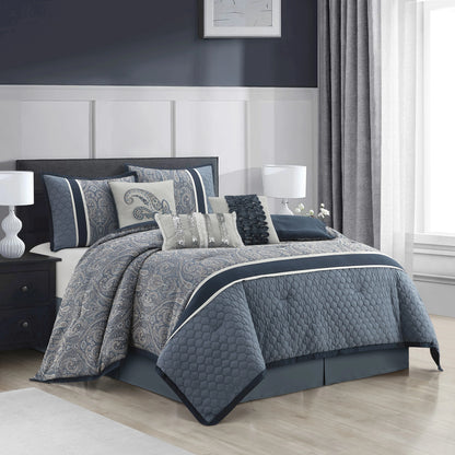 Lanco Smoke Grey Comforter Set California King Size, 9 Piece Jacquard Floral Bedding Set, All Season, Ultra-Soft, Matching Pillows & Shams, Bed Skirt