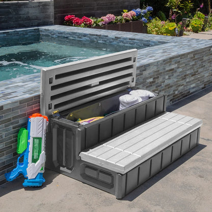 XtremepowerUS Hot Tub Steps With Storage, Spa Step, 36" Length, Camper/Deck Steps, Anti-Slip Brown