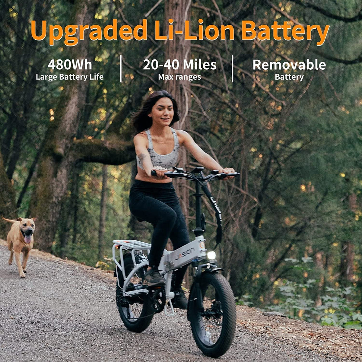 Jasion EB7 2.0 Electric Bike for Adults, 500W Motor Electric Bicycles with 48V 10AH Removable Battery, 20" Fat Tire Foldable Electric Bike with Dual Shock Absorber, 7-Speed