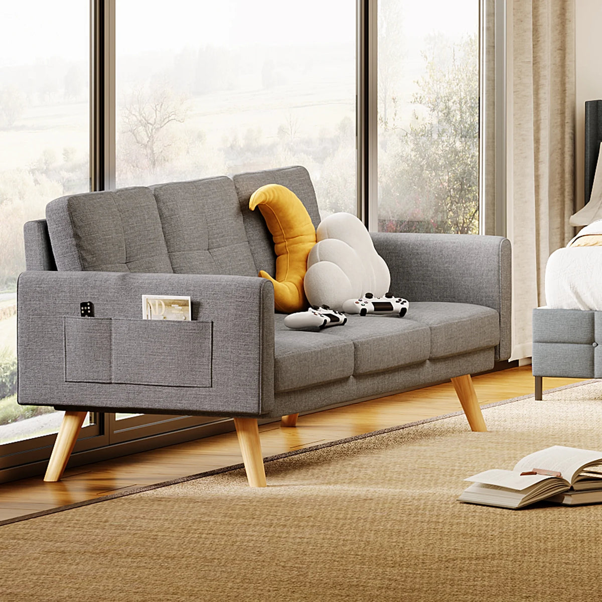 Lofka Sofa Couch with Large Storage Pockets and Soft Seats,Modern Loveseat Sofa for Apartment, Office, Bedroom,Deep Gray