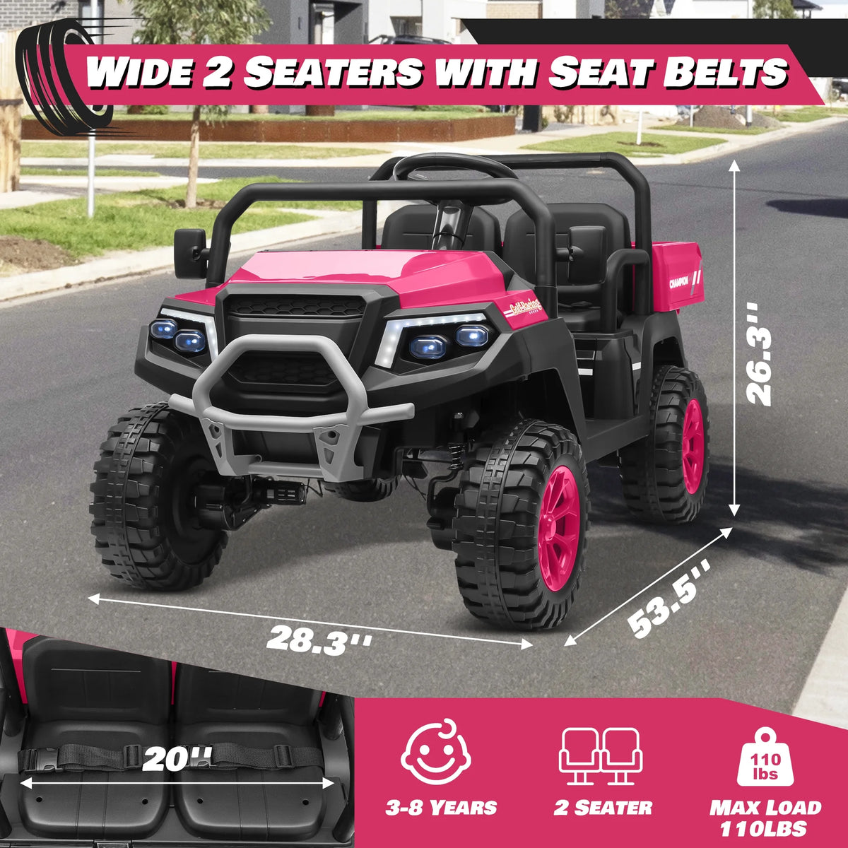 Joyracer 4WD 24 Volt Ride on Toys UTV with 2 Seater & Remote Control, Kids Electric Golf Cart w/ 4x200W Power Motors, Tiltable Trailer & Shovel, 4 Wheels Spring Suspension, Bluetooth USB Music, Black