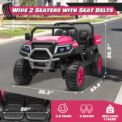 Joyracer 4WD 24 Volt Ride on Toys UTV with 2 Seater & Remote Control, Kids Electric Golf Cart w/ 4x200W Power Motors, Tiltable Trailer & Shovel, 4 Wheels Spring Suspension, Bluetooth USB Music, Black