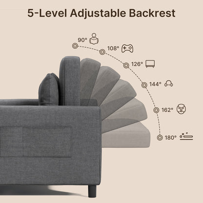 Sofa Bed, Lofka 3-in-1 Convertible Sleeper Sofa with Storage, Adjustable Backrest & Pull Out Function - Sleeper Chair for Small Space, Apartment, Dark Grey