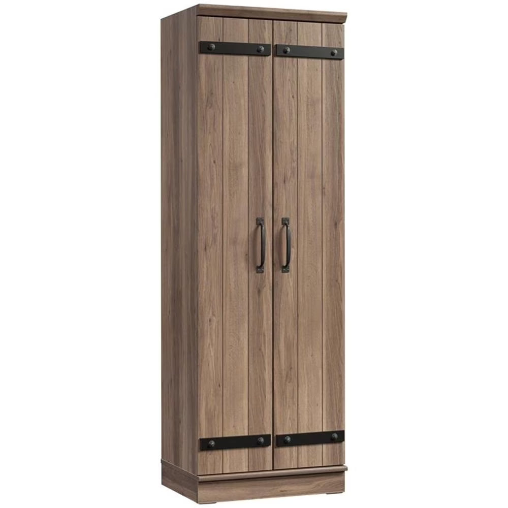 Pemberly Row Farmhouse Engineered Wood 2-Door Narrow Storage Cabinet in Salt Oak