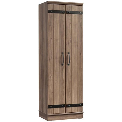 Pemberly Row Farmhouse Engineered Wood 2-Door Narrow Storage Cabinet in Salt Oak