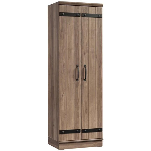 Pemberly Row Farmhouse Engineered Wood 2-Door Narrow Storage Cabinet in Salt Oak